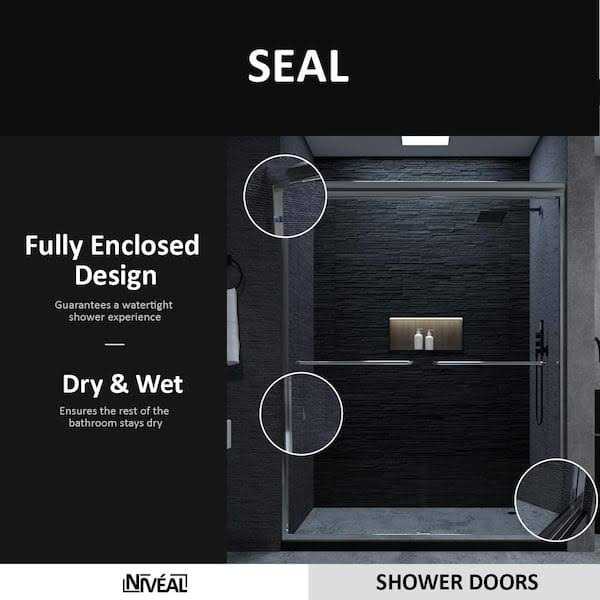 niveal Vale 60 in. W x 72 in. H Sliding Semi-Frameless Shower Door in Chrome with Clear Glass - Image 5