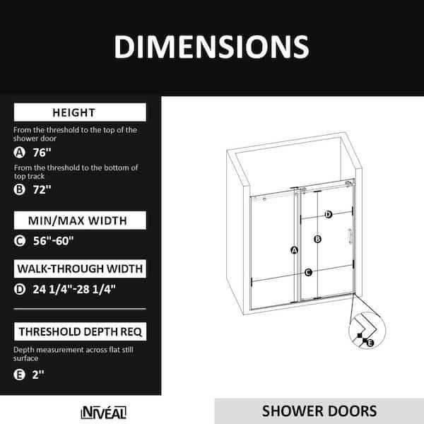 niveal Vale 60 in. W x 72 in. H Sliding Semi-Frameless Shower Door in Chrome with Clear Glass - Image 5