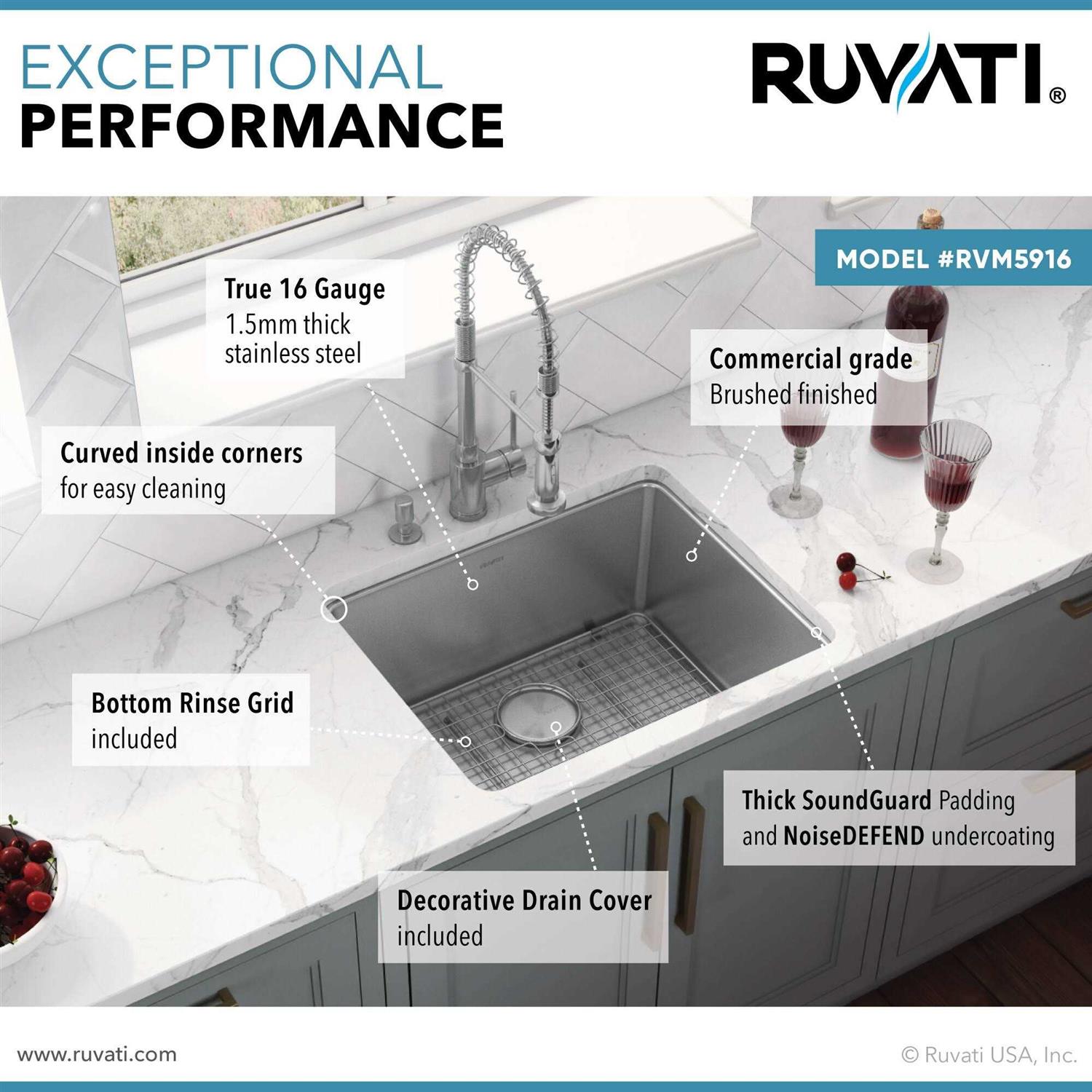 Ruvati 18-inch Undermount Bar Prep Kitchen Sink 16 Gauge Stainless Steel Single Bowl RVM5916 - Image 3