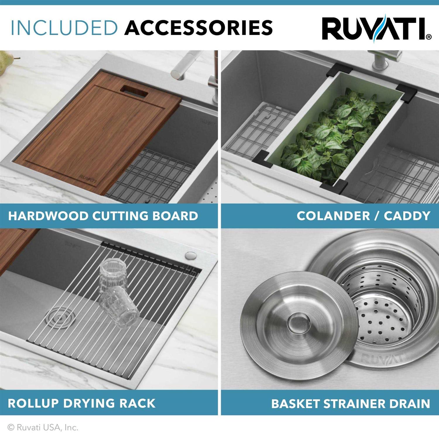 Ruvati Verona 33 Apron front Workstation Farmhouse Kitchen Sink 16 Gauge Stainless Steel Single Bowl RVH9200 - Image 5