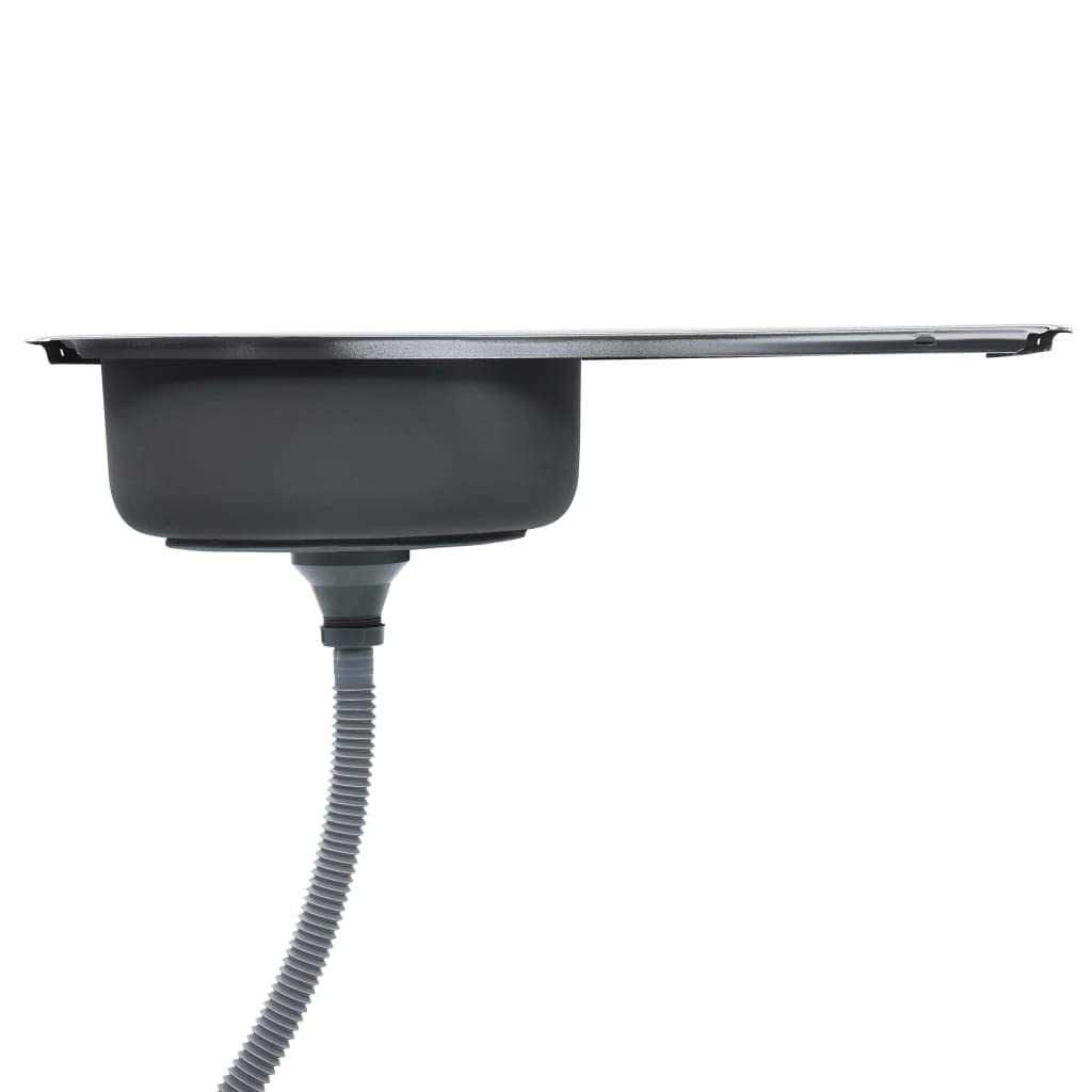 vidaXL Kitchen Sink with Strainer and Trap Stainless Steel - Image 5