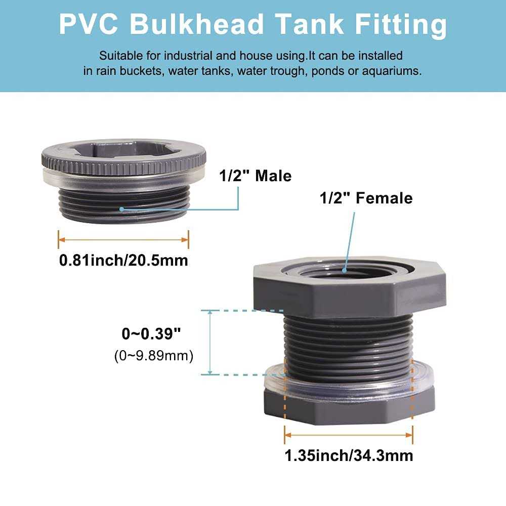 Ququyi 1/2 Inch PVC Bulkhead Water Tank Connector Adapter Fitting with Plugs Thru-Bulk Pipe Fitting for Rain Barrels - Image 3