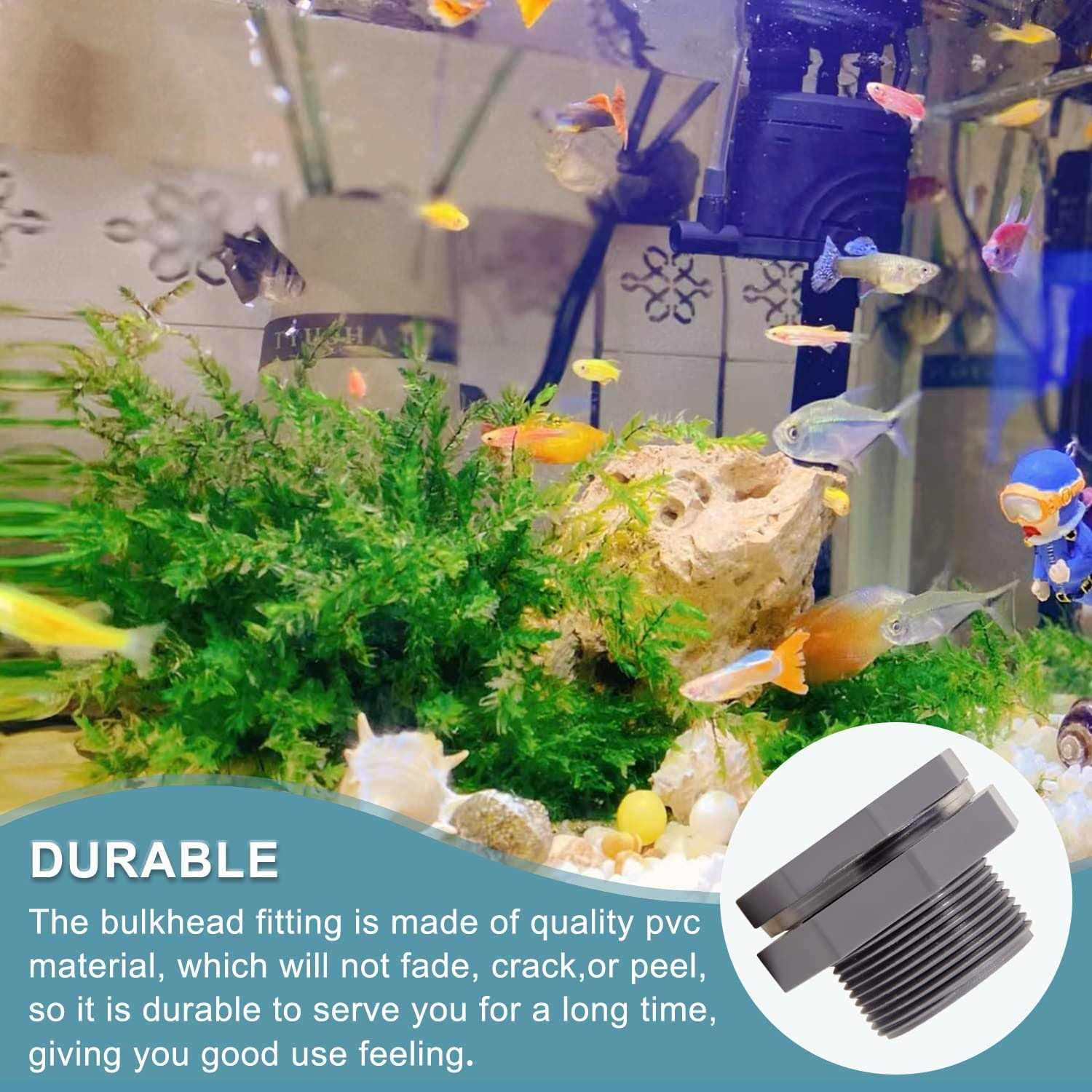 Ququyi 1/2 Inch PVC Bulkhead Water Tank Connector Adapter Fitting with Plugs Thru-Bulk Pipe Fitting for Rain Barrels - Image 3