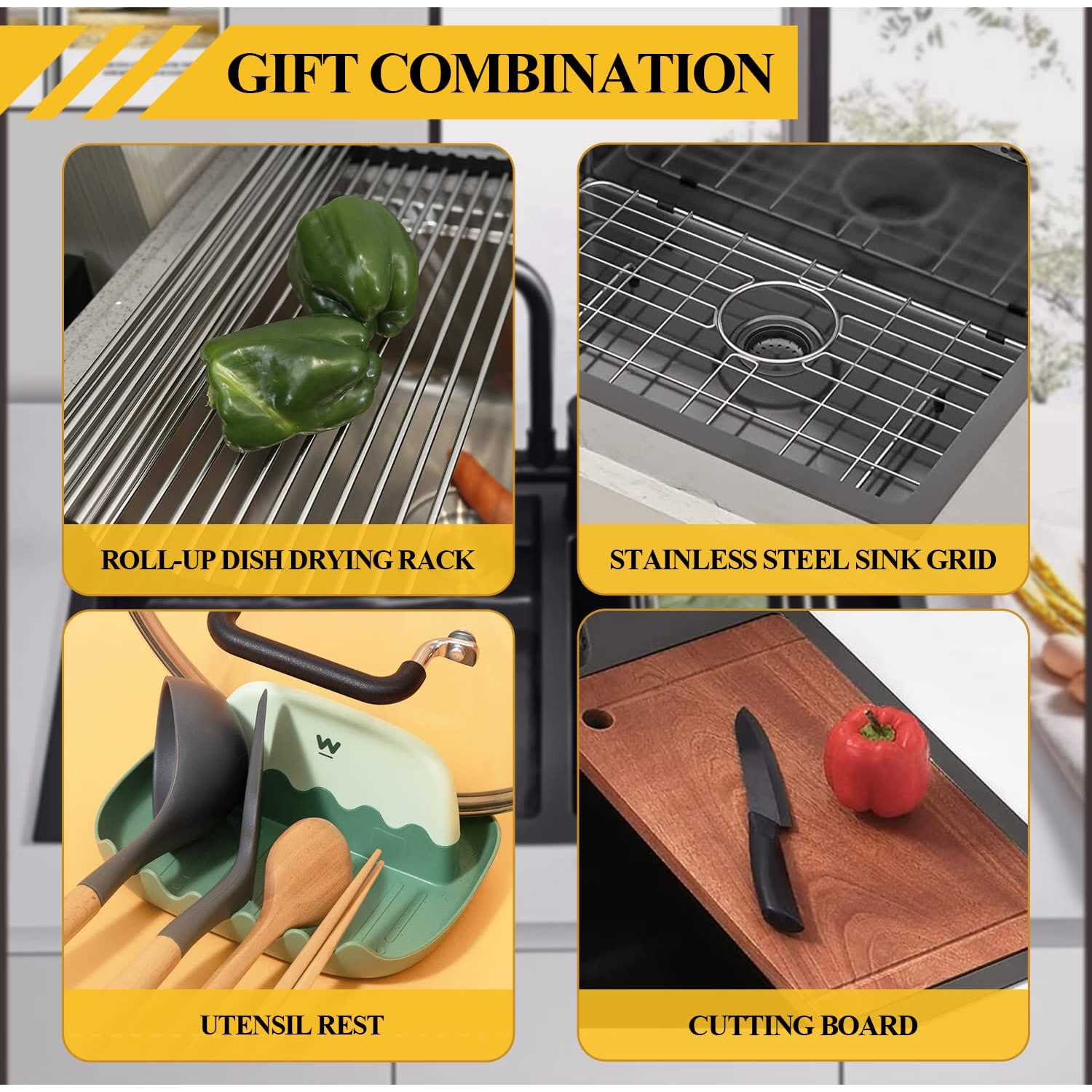 Black Kitchen Sink Workstation 19x30 Inch Stainless Steel Drop In Single Bowl Bar Sink Nice Modern Kitchen Ledge Sink Gift Combo-SS Grid,Drying - Image 4