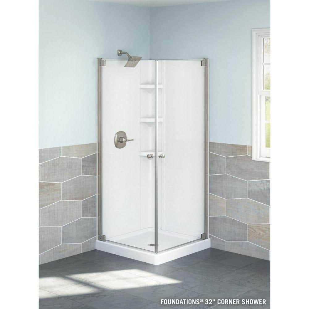 Delta Foundations 32 in. L x 32 in. W Corner Shower Pan Base with Center Drain - Image 4