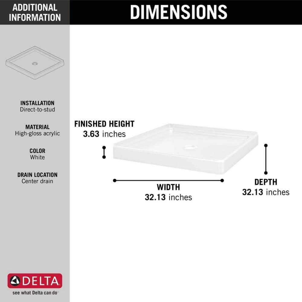 Delta Foundations 32 in. L x 32 in. W Corner Shower Pan Base with Center Drain - Image 5