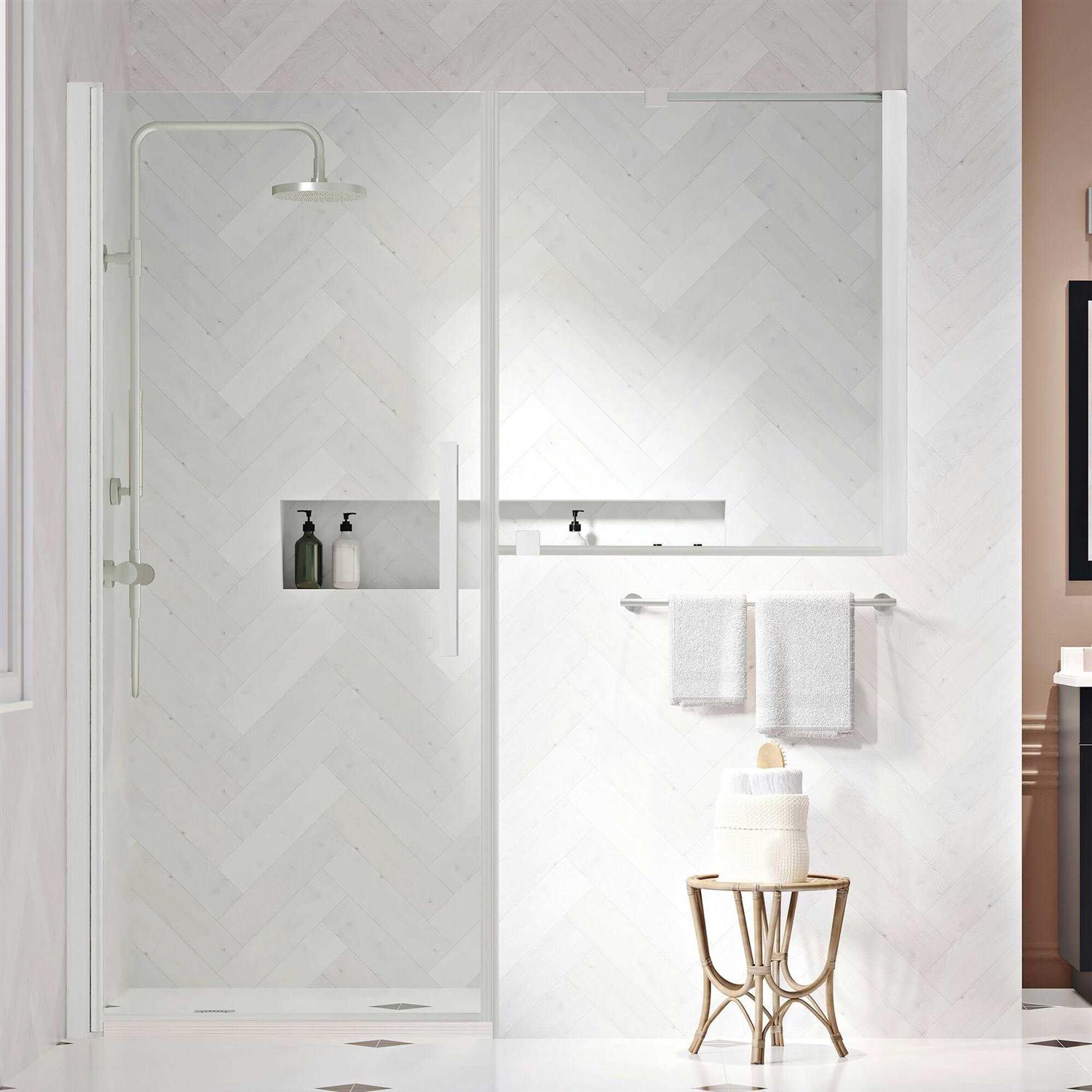 Ove Decors Pasadena 57-7/16 in. W x 72 in. H Pivot Frameless Shower Door in Chrome with Buttress Panel PA0690100 - Image 5