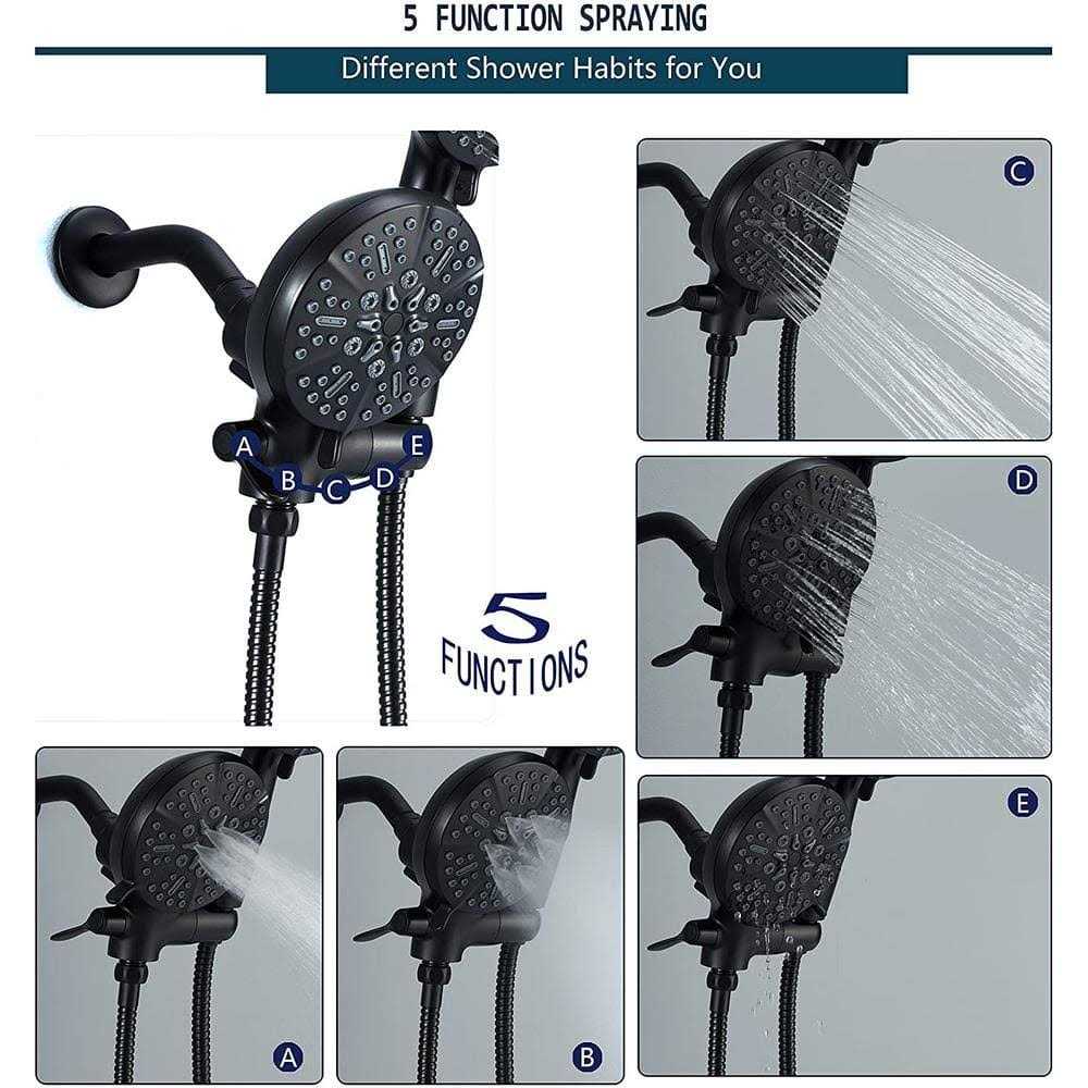 ELLO&ALLO Single-Handle 48-Spray Handheld Shower Faucet with 5 in. Shower Head Combo in Matte Black - Image 5