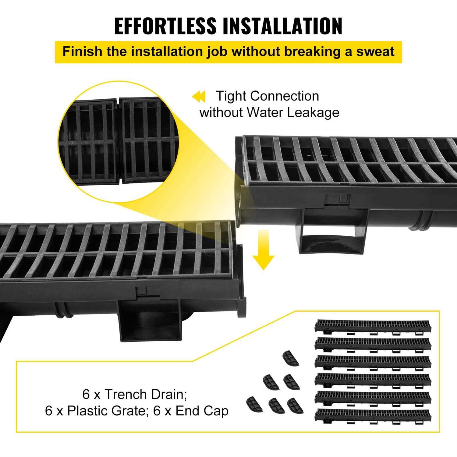 VEVOR Trench Drain System Channel Drain with Plastic Grate 5.8x3.1 inch Hdpe Drainage Trench - Image 4
