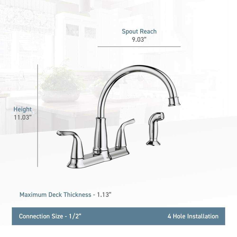 Moen Brecklyn 2-Handle Standard Kitchen Faucet with Side Sprayer - Image 3