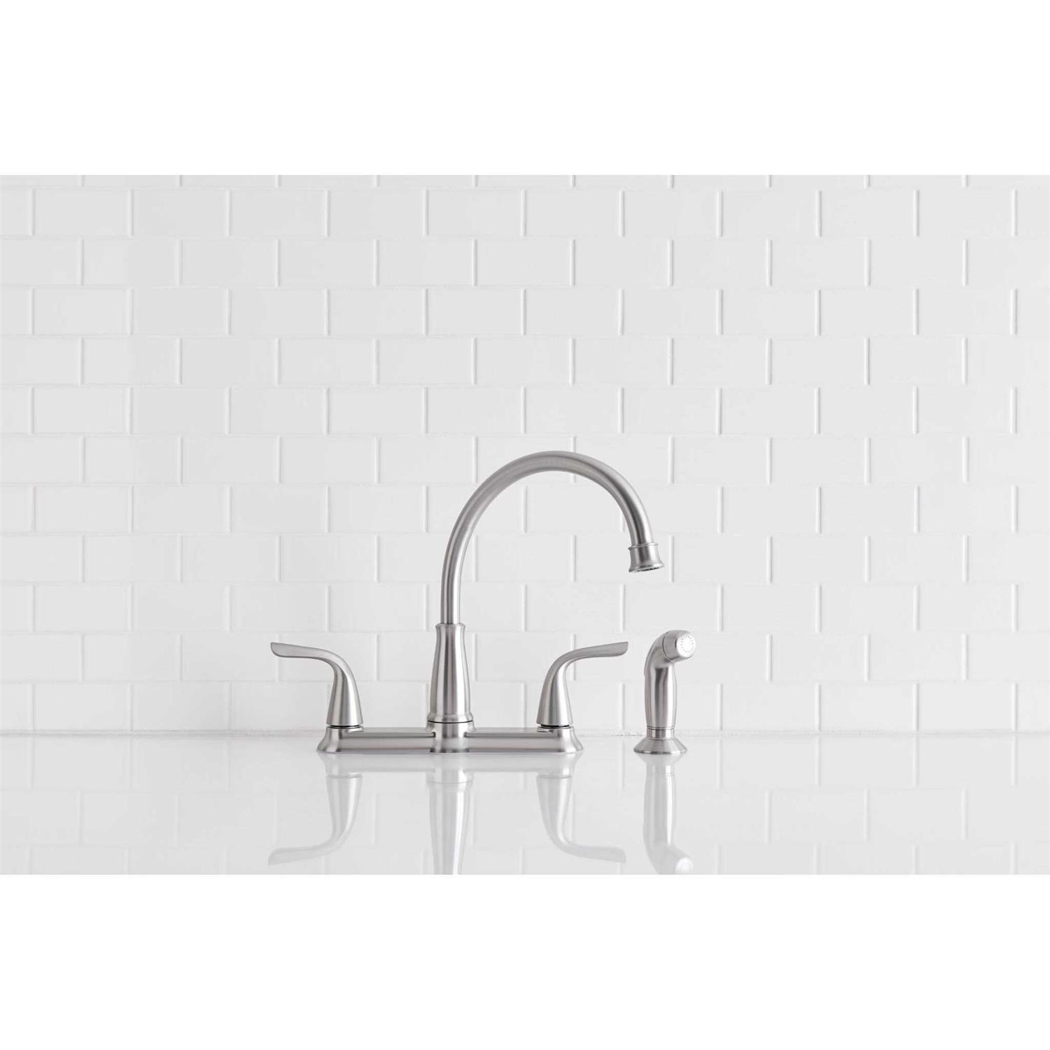 Moen Brecklyn 2-Handle Standard Kitchen Faucet with Side Sprayer - Image 4