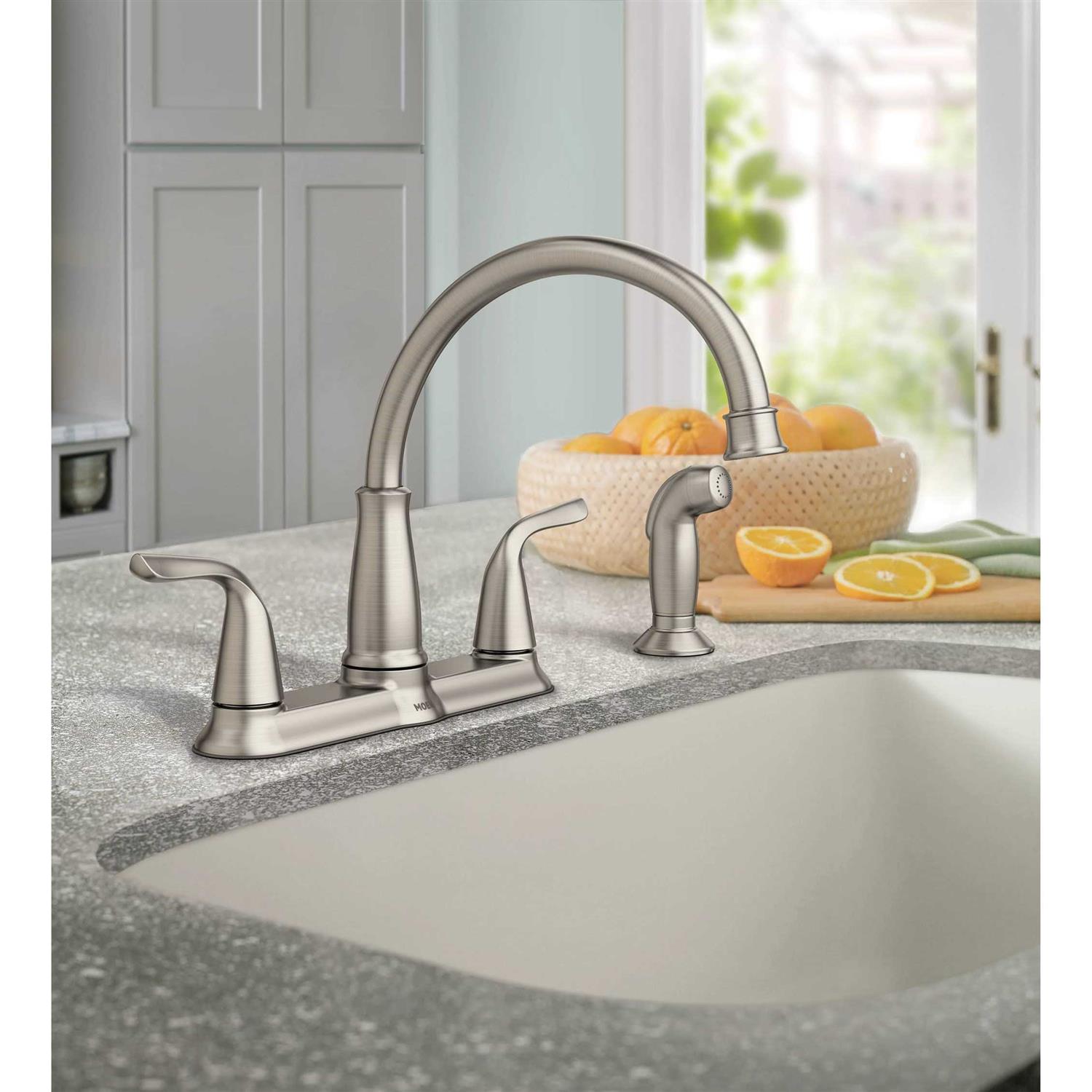 Moen Brecklyn 2-Handle Standard Kitchen Faucet with Side Sprayer - Image 5