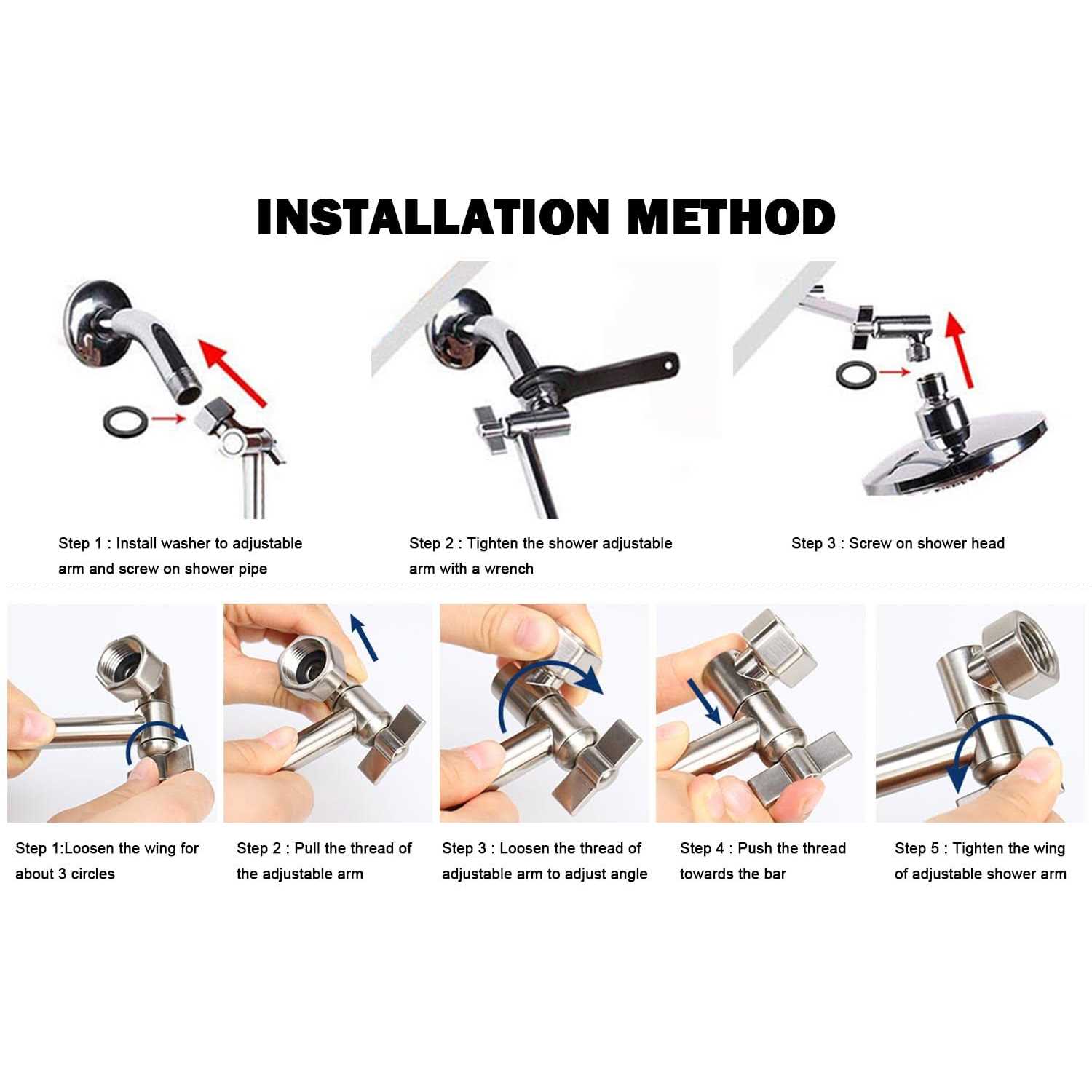 Adjustable Shower Arm Universal Connection NearMoon Solid Brass Shower Extension Arm - Image 5