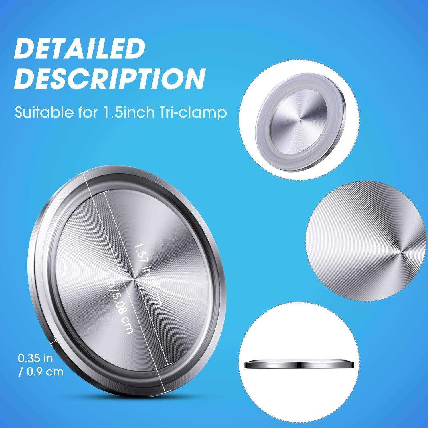 Hotop 6 Pieces 1.5 Inch Sanitary Fitting Cap Stainless Steel 304 Sanitary End Cap Pipe Fitting Clamp Solid End Caps Blind Tri Caps Clamp for Dairy - Image 2