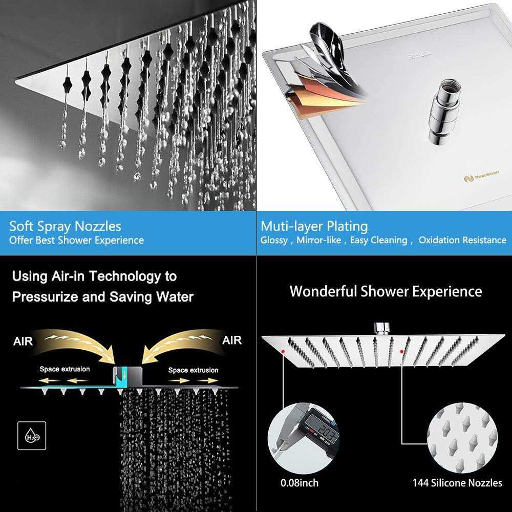 NearMoon Rain Shower head NearMoon High Flow Stainless Steel Square Rainfall ShowerHead - Image 4