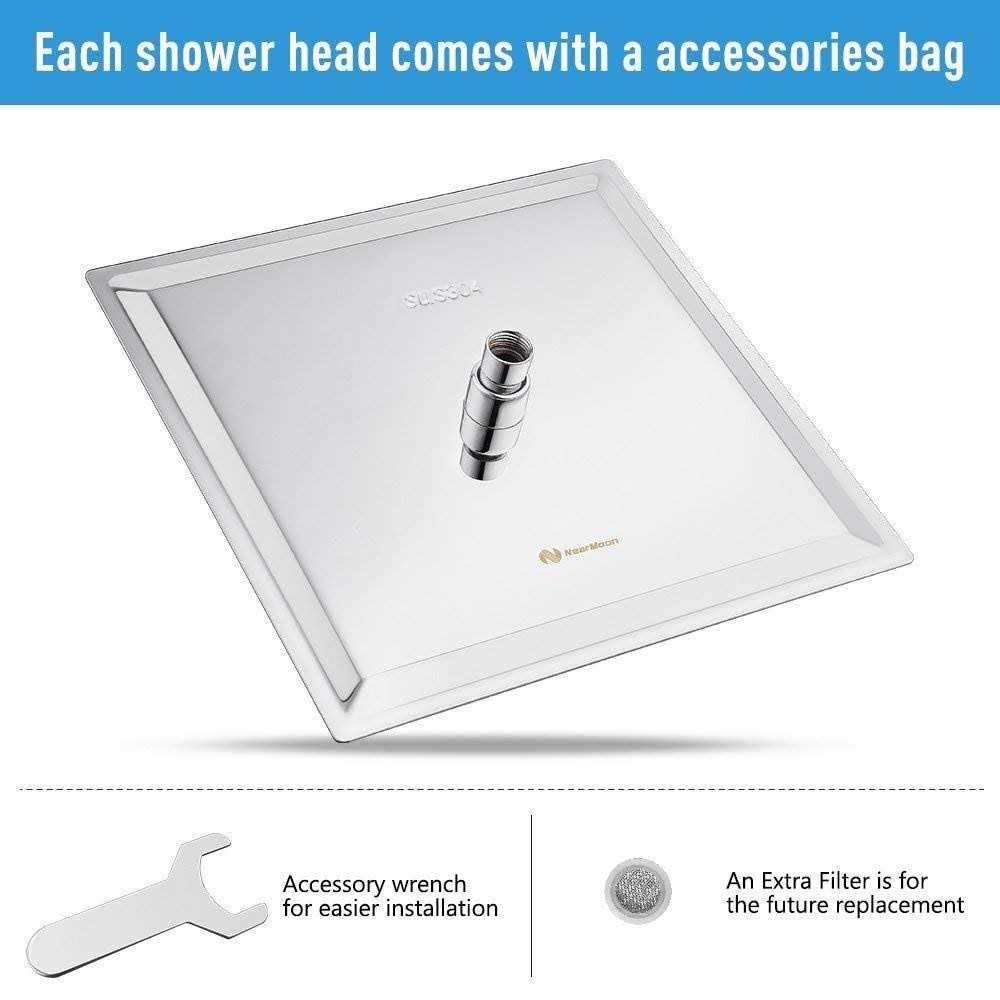 NearMoon Rain Shower head NearMoon High Flow Stainless Steel Square Rainfall ShowerHead - Image 5