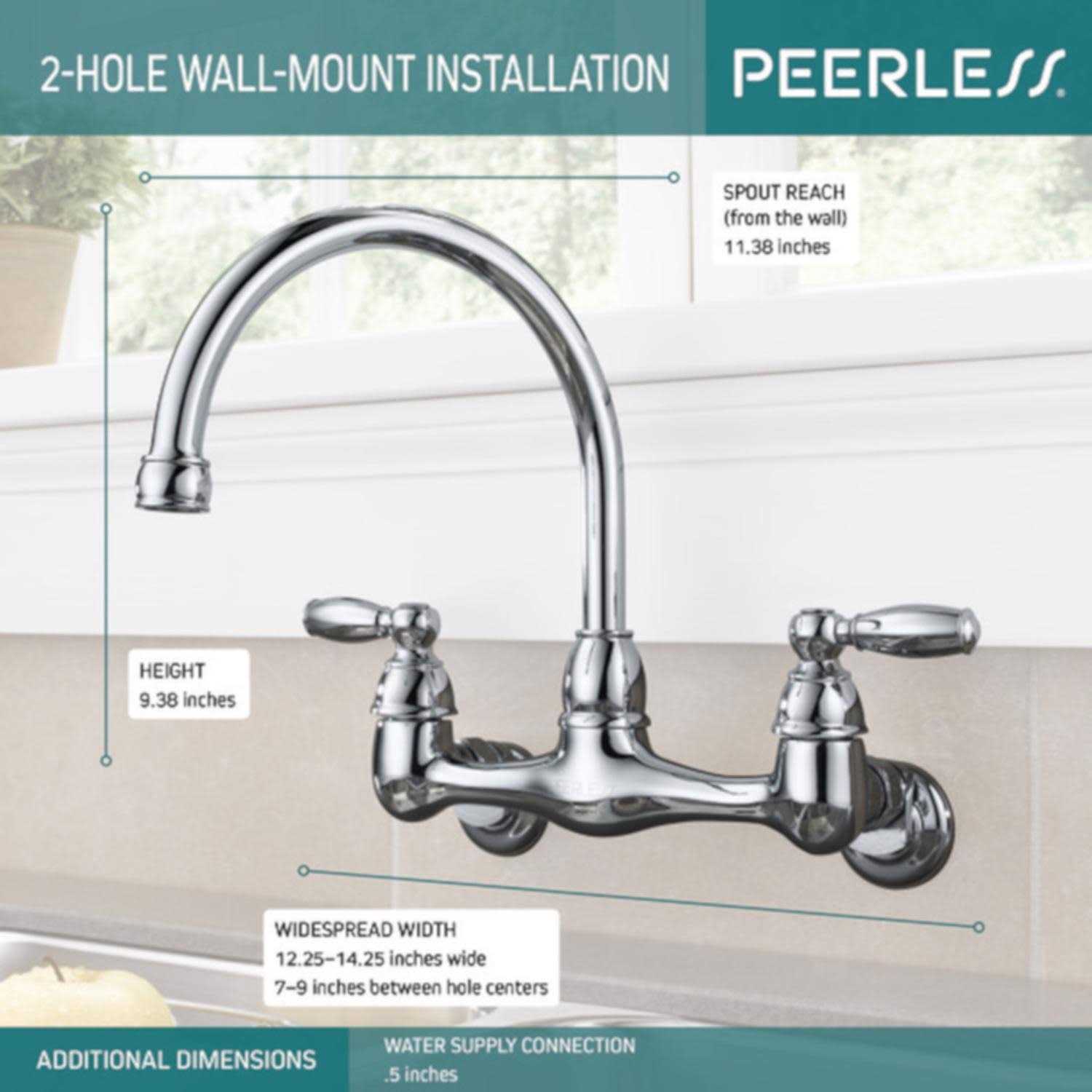 Peerless Claymore Two Handle Wall Mounted Kitchen Faucet - Image 5