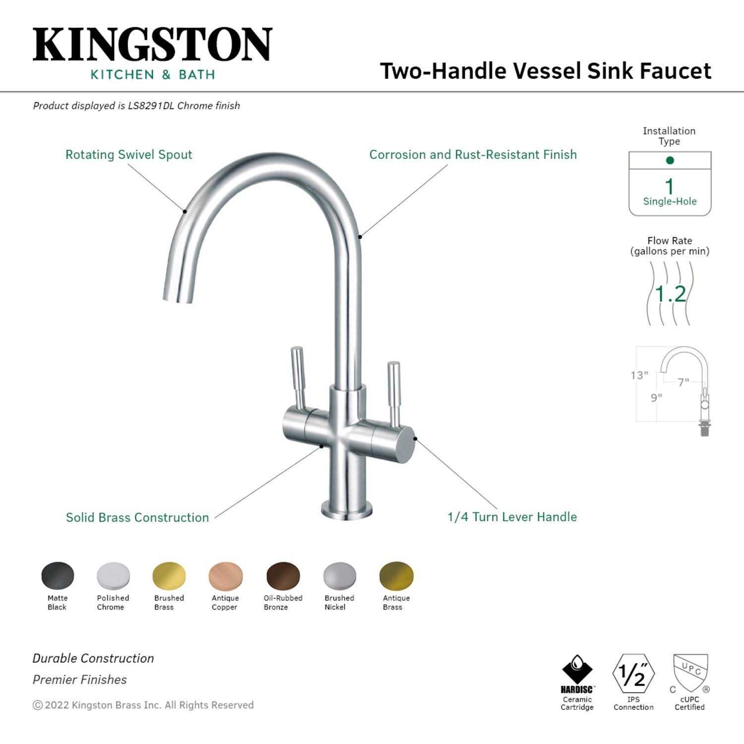 Concord Two-Handle Vessel Faucet - Image 3
