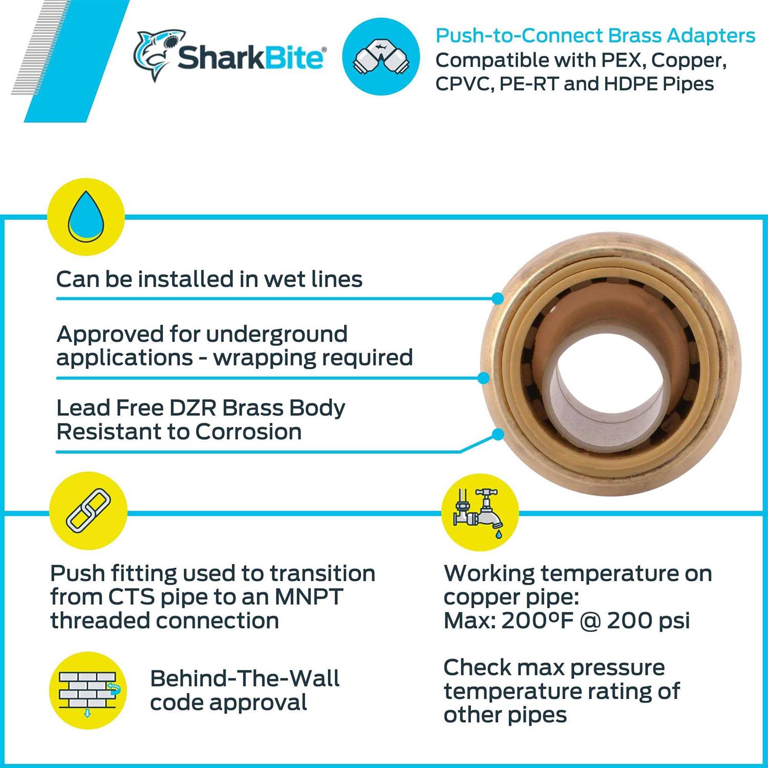 SharkBite 0.5 Brass Push-Fit and MNPT Adapter - Image 5