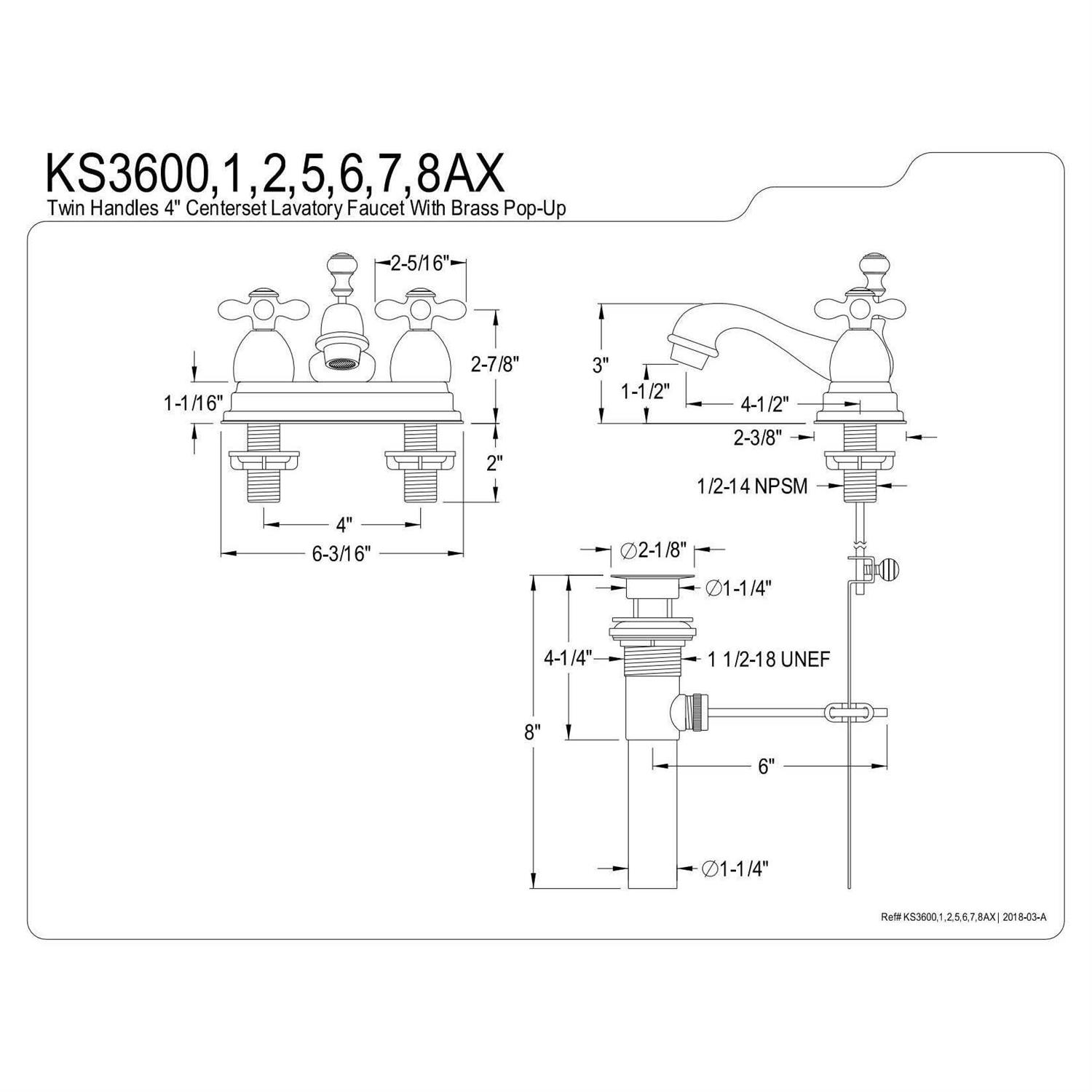 Kingston Brass KS3607AX 4 in. Centerset Bathroom Faucet - Image 4
