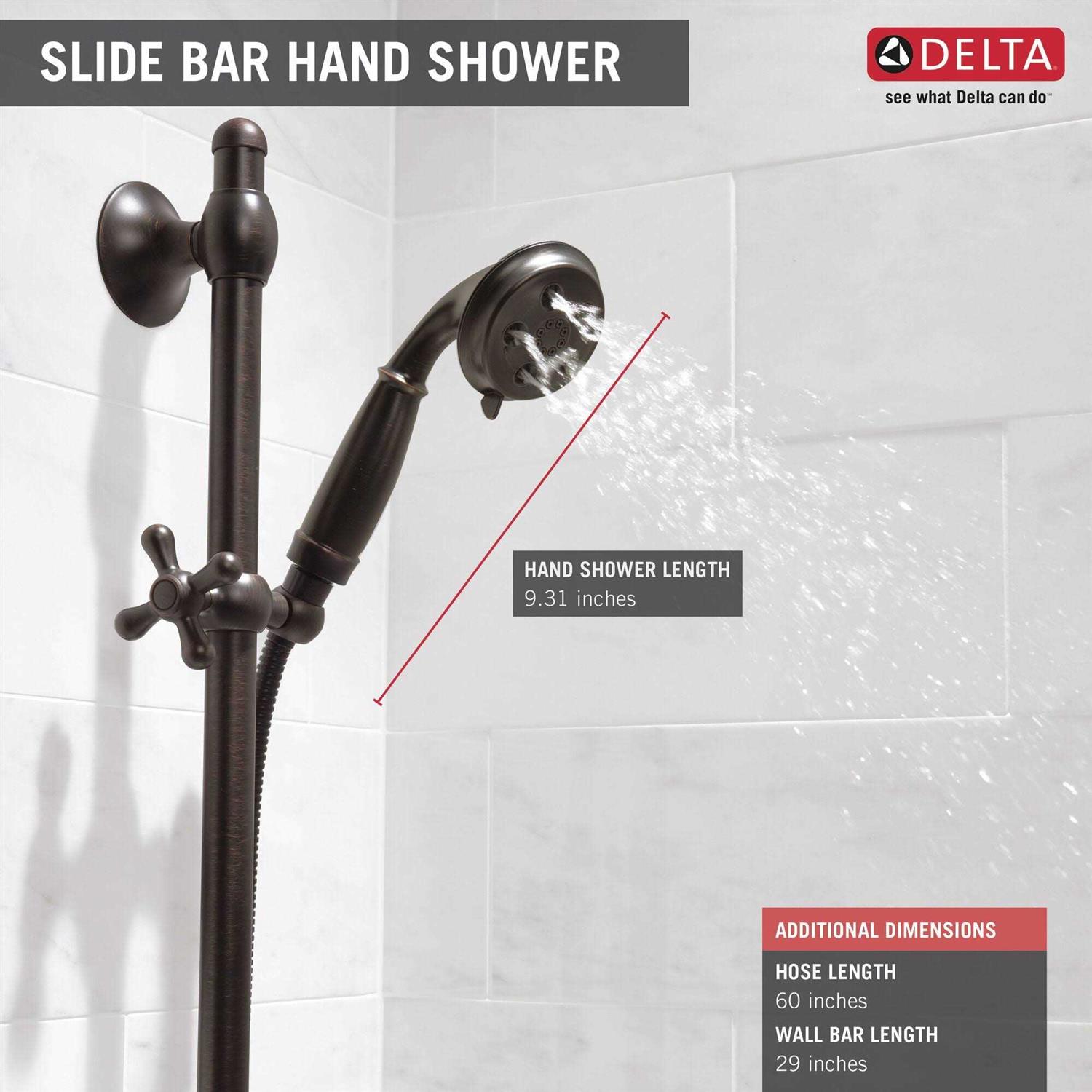 Delta H2Okinetic 3-Setting Slide Bar Hand Shower 51308 - Image 4