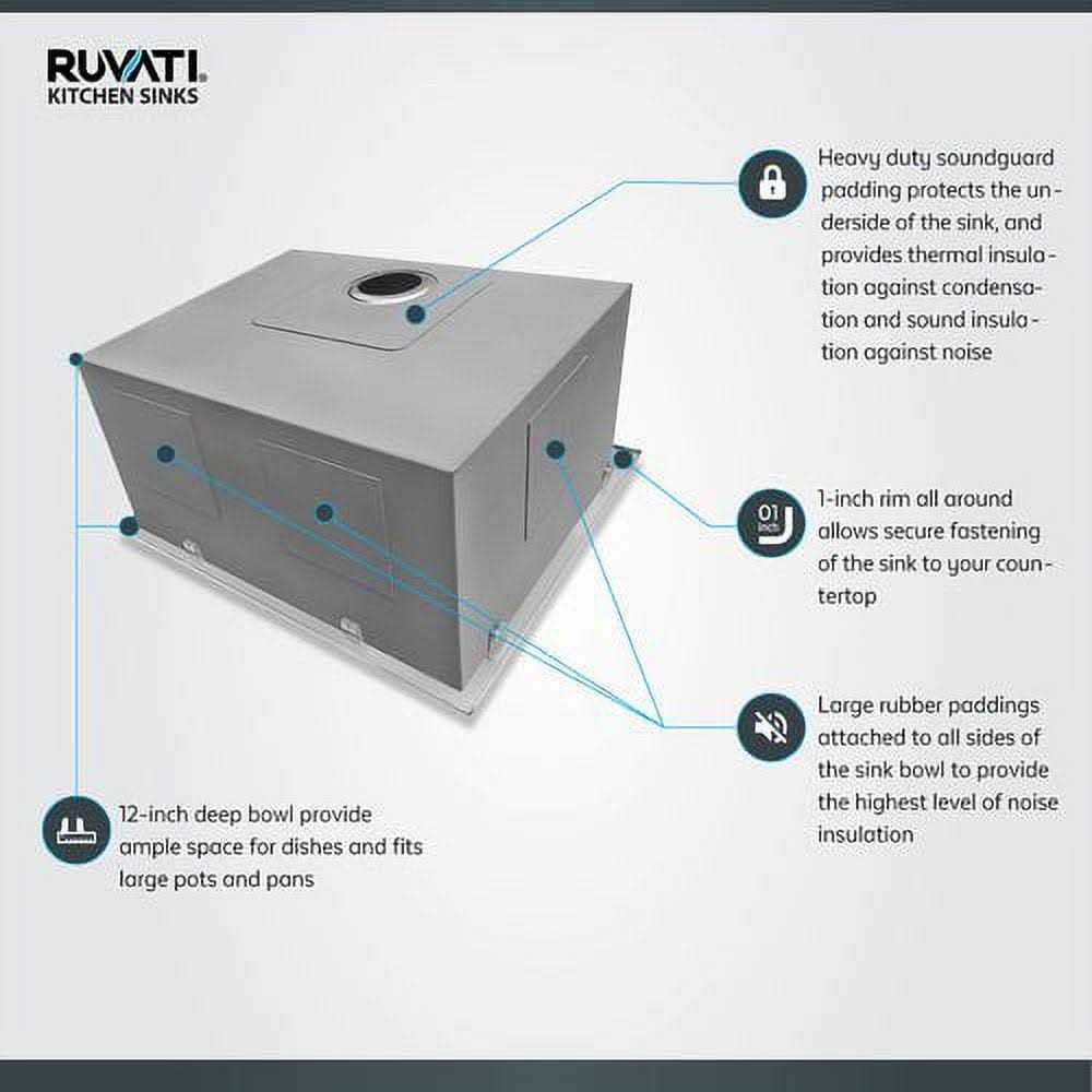 Ruvati Topmount Laundry Utility Sink 25 x 22 x 12 Deep 16 Gauge Stainless Steel RVU6010 - Image 3