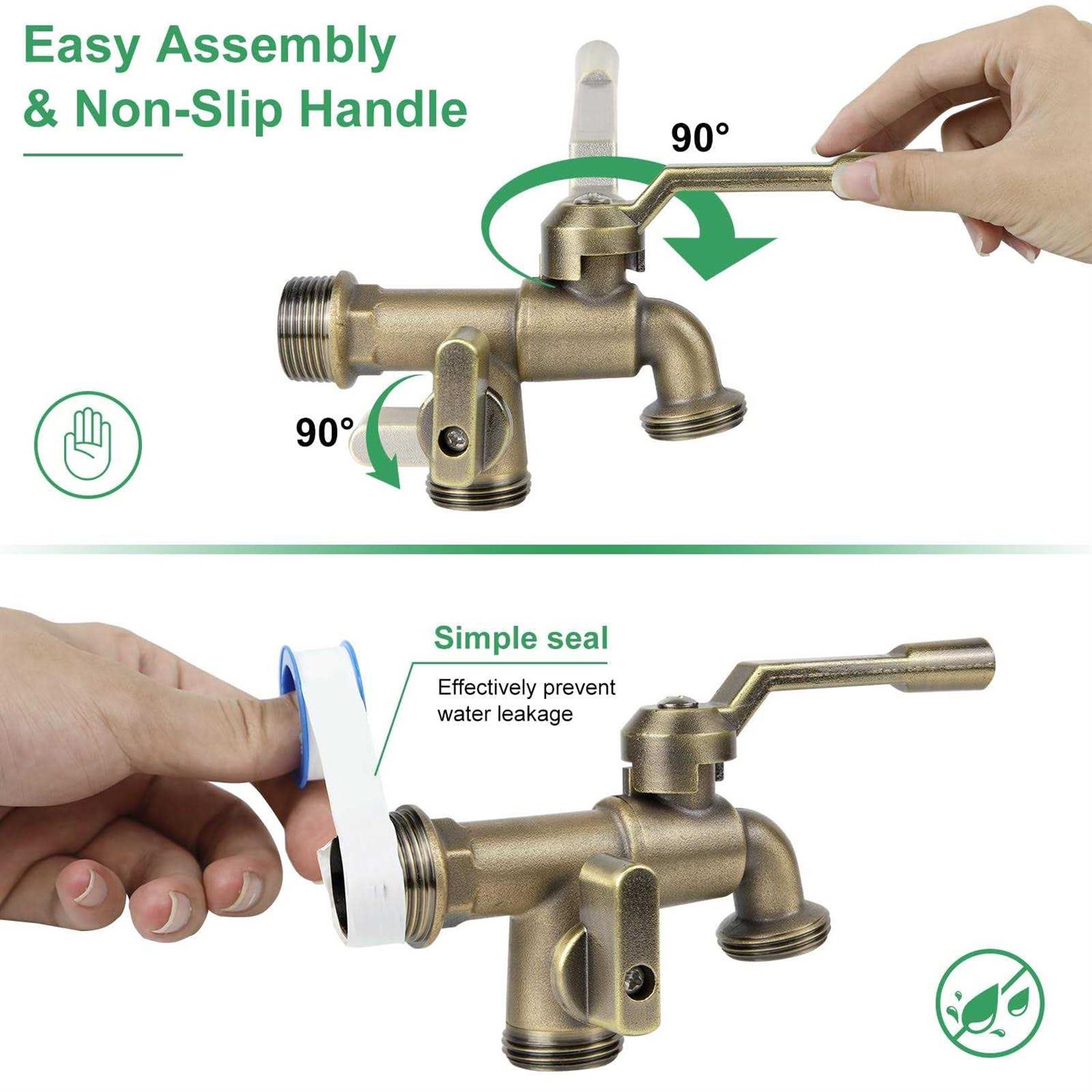 Outside Water Faucet,Outdoor Wall Mounted Garden Double Faucets Two 3/4 inch Brass Ball Valves Water Tap Frost-Proof Outside Spigot Replacement - Image 3