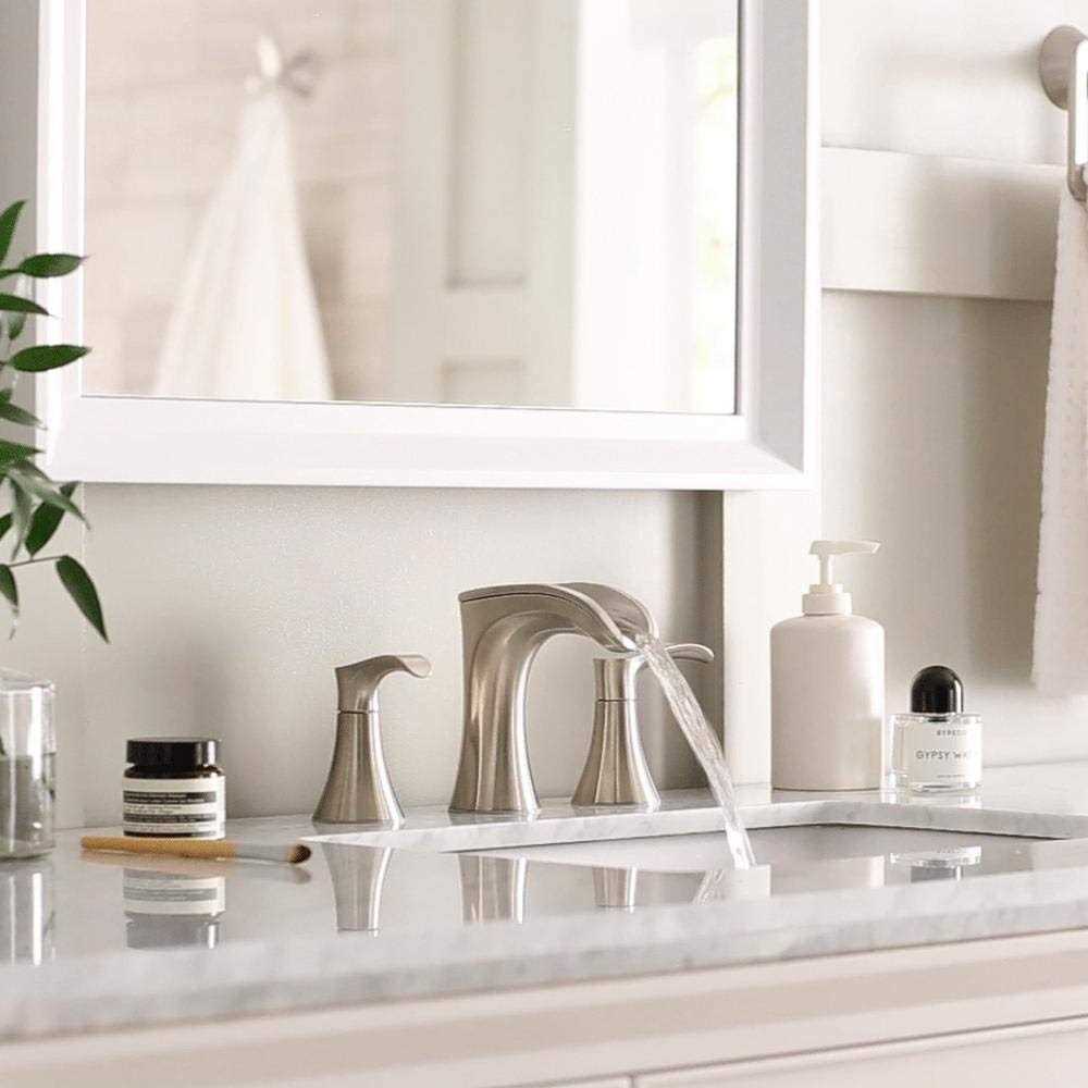 Pfister Brea 8 in. Widespread 2-Handle Waterfall Bathroom Faucet in Brushed Nickel - Image 3