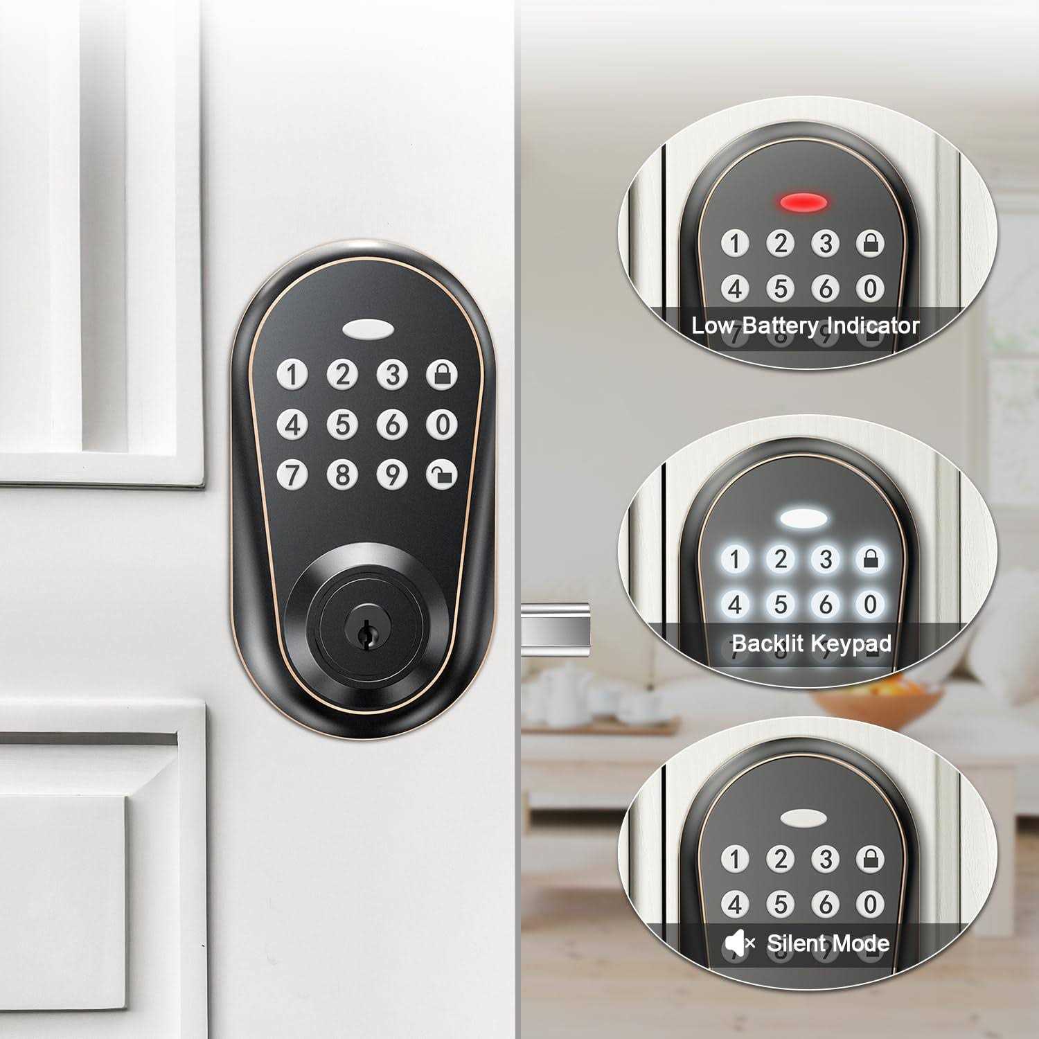 IRONZON Keyless Entry Door Lock Deadbolt Door Locks with Keypads Front Door Lock Keypad Deadbolt with Keys Auto Lock - Image 3