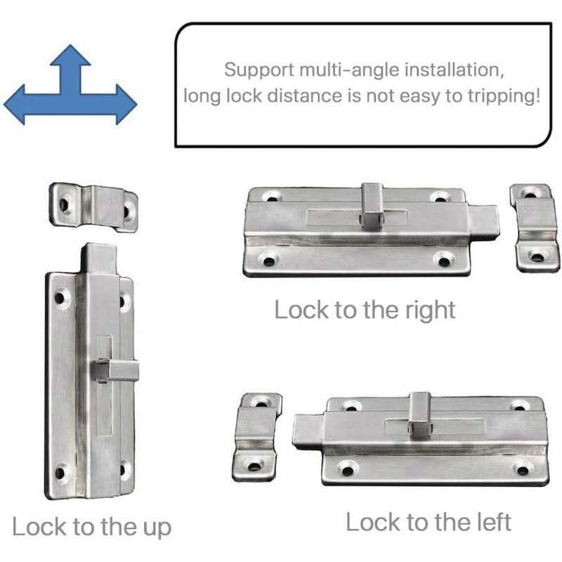 R&R Door Bolts 2 Pieces Stainless Steel Latch Sliding Door Lock - Image 4