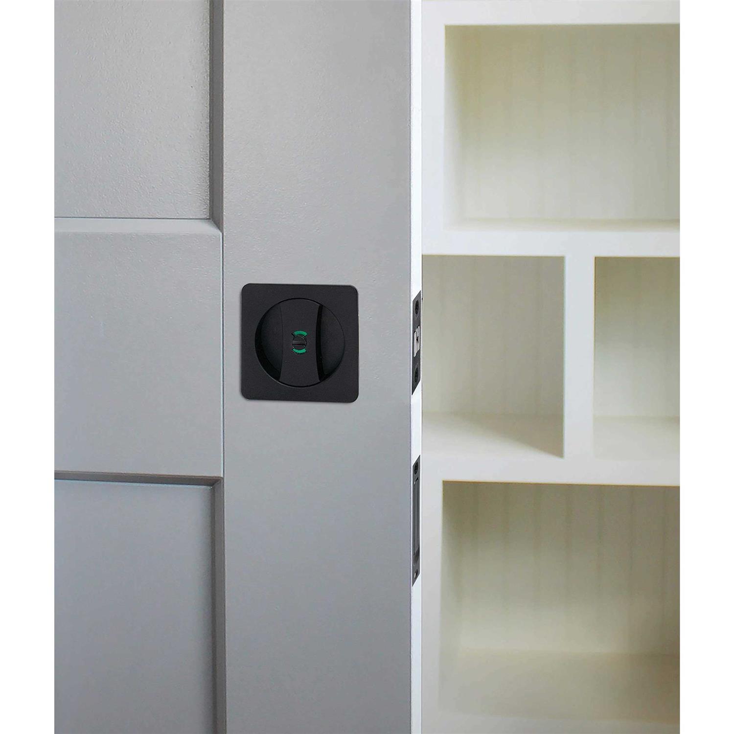 Delaney Hardware 370109 Satin Nickel Contemporary Privacy Square Pocket Door Lock with Edge Pulls and Color Coded Indicators - Image 4