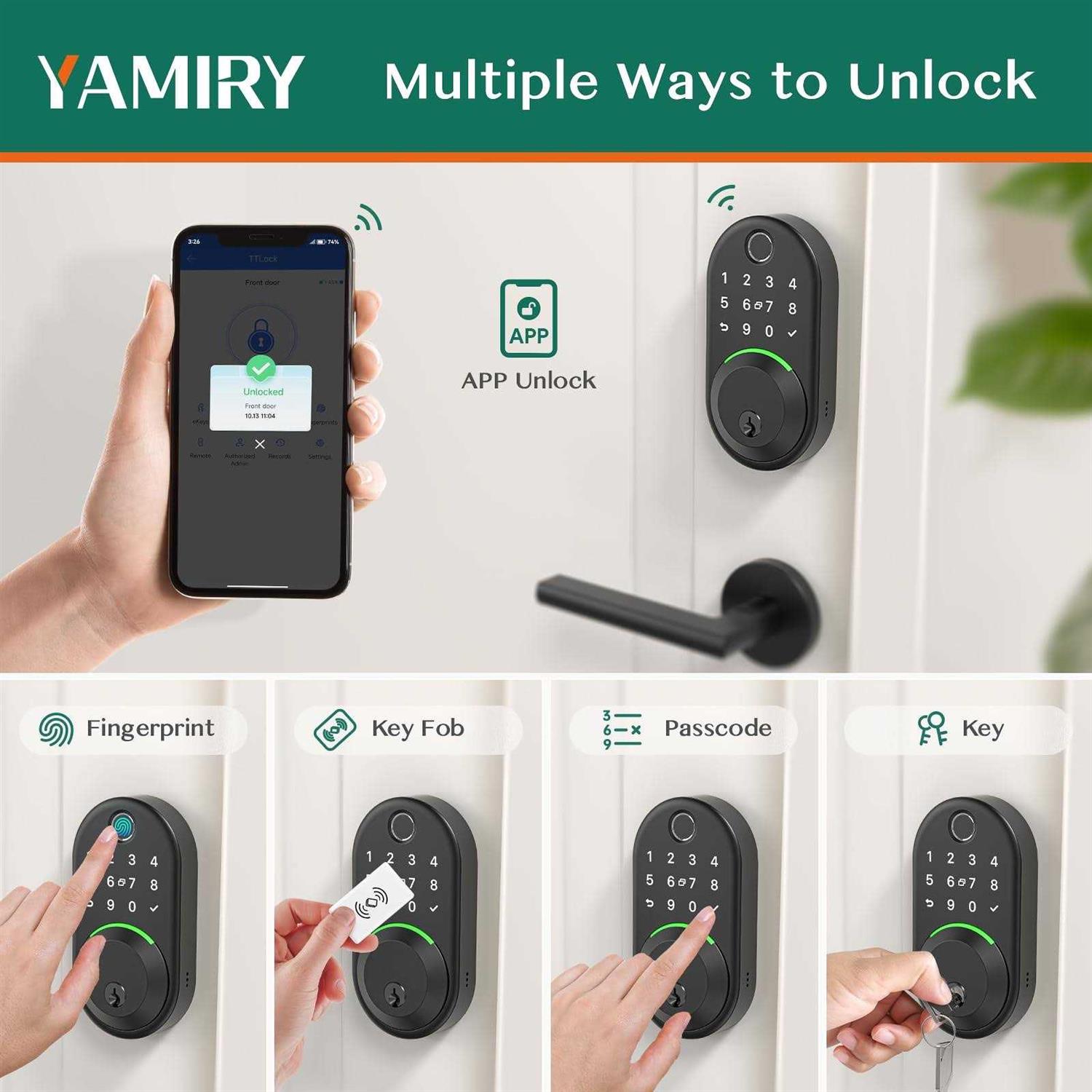 Yamiry Keypad Smart Lock Fingerprint Deadbolt with Remote App Control and Keyless Entry for Front Door Security - Image 5