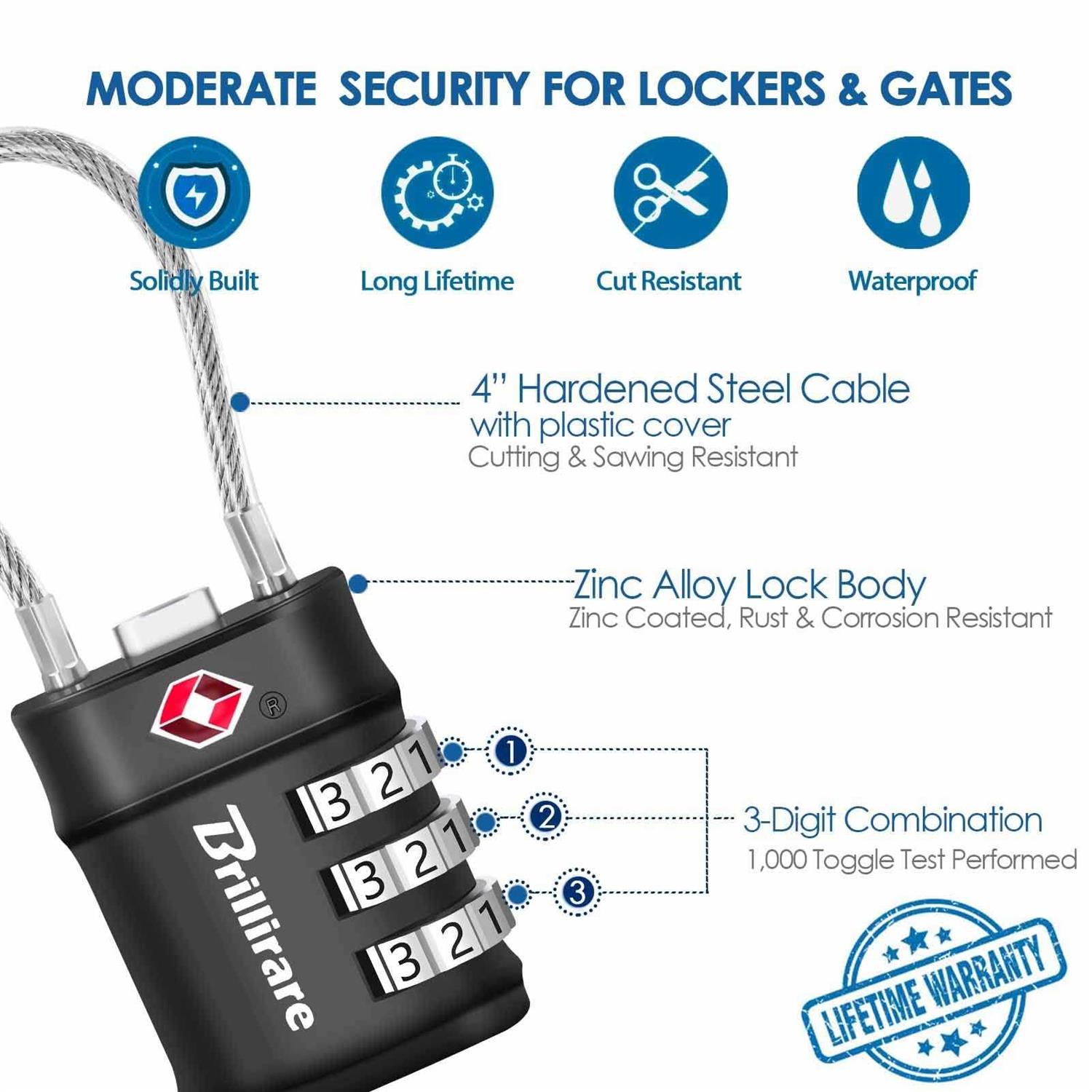 2 Pack TSA Approved Luggage Locks Combination Travel Cable Lock 3-Digit Waterproof Padlock - Image 4