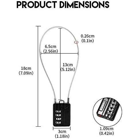 RESET-200 4 Digit Combination Padlock with 12 Inches Steel Cable,Cable Lock for Locker Luggage Suitcase Gun Case Toolbox Helmet Black,2 Pack - Image 5